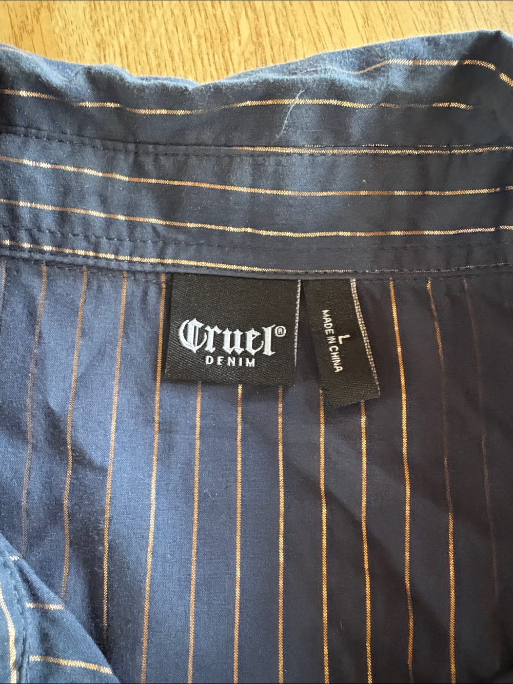 Cruel Girl Navy Blue Button-Down Shirt with copper Stripe Detail - Picture 2 of 5